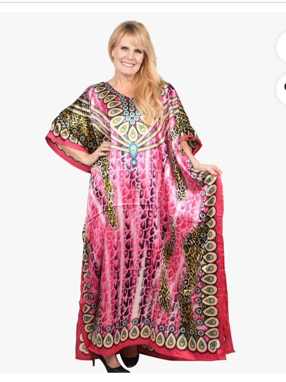 Winlar Women’s Pink Printed Kaftan Mumu Swim Cover-Up. One Size